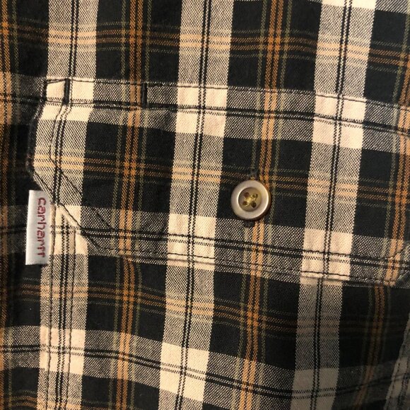 Carhartt Brown Tan Black XL Relaxed Fit Plaid Button Down Long Sleeve Work shirt - Picture 6 of 10